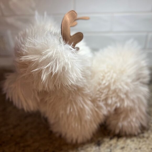 Luxe Faux Fur Dog with Antlers Shaped Pillow, NWT - Picture 3 of 4